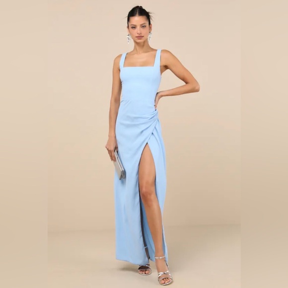 Lulus Dresses & Skirts - Lulus NWT “Glamorous Disposition” Light Blue Ruched Maxi Dress.  Size Large.